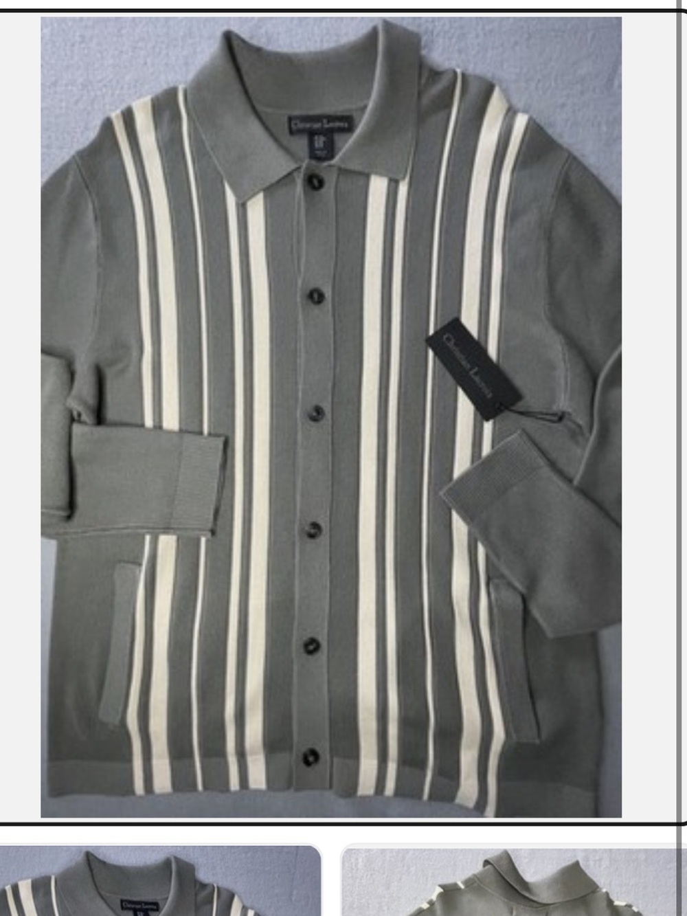 Christian Lacroix Olive and Cream Striped Men's Cardigan Medium